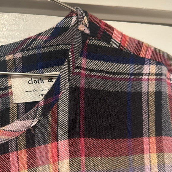 Cloth & Stone for Anthropologie Mallory Plaid Short Sleeve Back Button Blouse-Sm - Picture 4 of 13